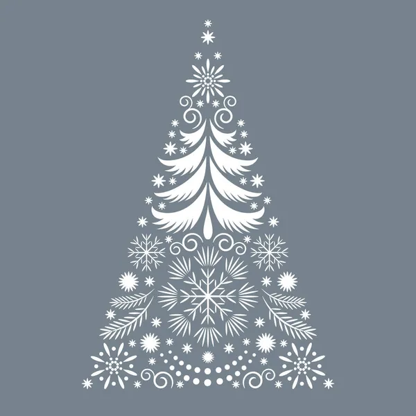 Pohon Natal Dengan Kepingan Salju Dan Bintang Bintang - Stok Vektor