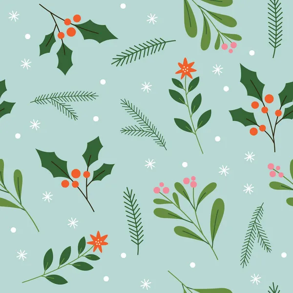 モミの枝とクリスマスのシームレスなパターンベクトルイラスト — ストックベクタ