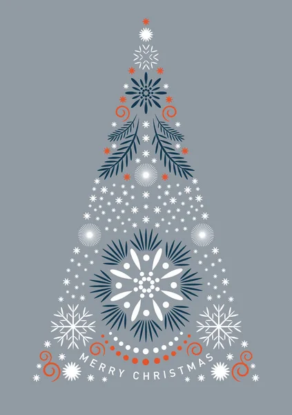 Pohon Natal Dengan Kepingan Salju Dan Bintang Bintang - Stok Vektor