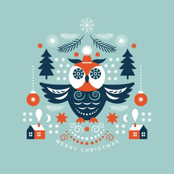 Weihnachtskarte Mit Tanne Vektorillustration — Stockvektor