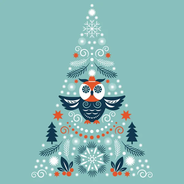 Christmas Card Owl Vector Illustration — Stock Vector