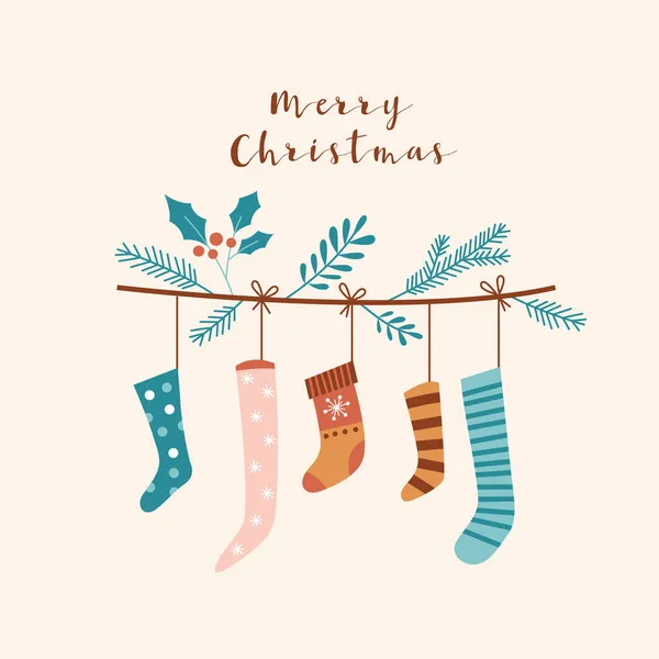 Χριστουγεννιάτικη Κάλτσα Κλαδιά Ελάτης Διανυσματική Απεικόνιση — Διανυσματικό Αρχείο