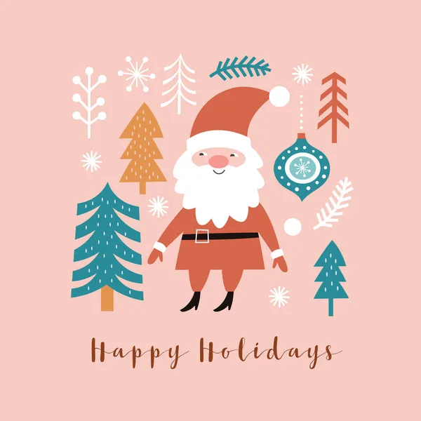 Carte Noël Avec Père Noël Cerfs — Image vectorielle