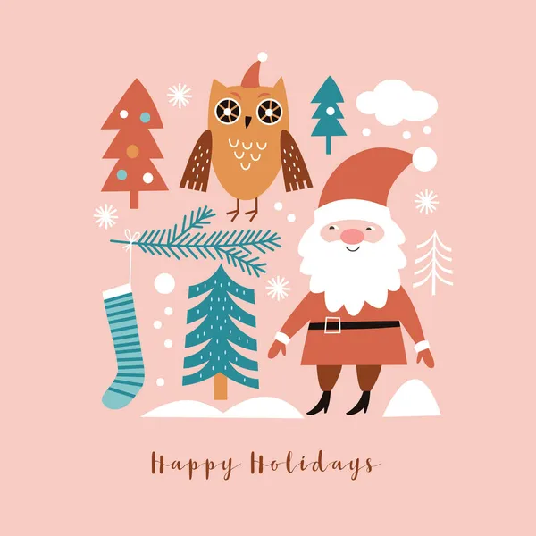 Tarjeta Navidad Con Los Ciervos Dibujos Animados Lindo Vector Ilustración — Archivo Imágenes Vectoriales