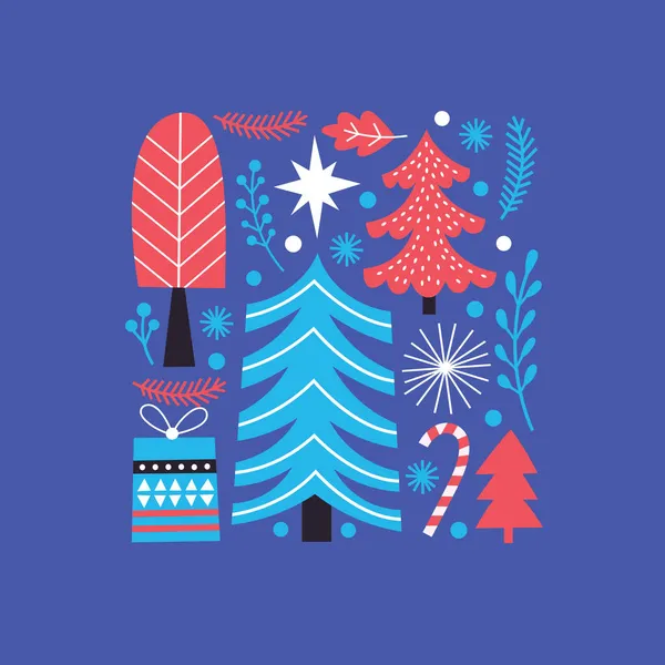 クリスマスのシームレスなイラスト クリスマスツリー 雪の結晶 ギフト — ストックベクタ