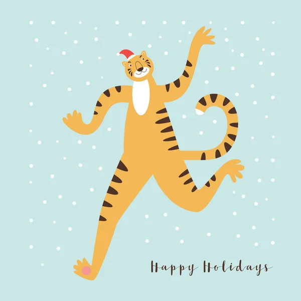 Año Del Tigre Tigre Bailando Tarjeta Felicitación — Archivo Imágenes Vectoriales