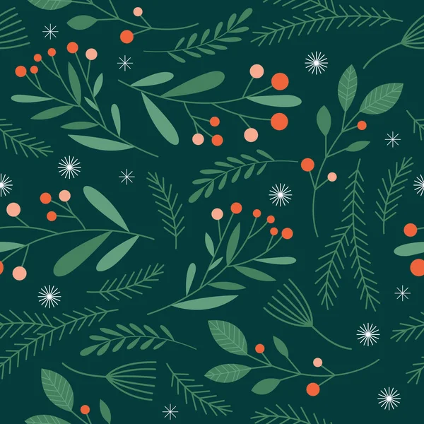 Christmas New Year Seamless Pattern Branches — Stock Vector