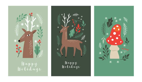 Conjunto Pancartas Navidad Tarjetas Feliz Año Nuevo Pancartas Verticales — Vector de stock