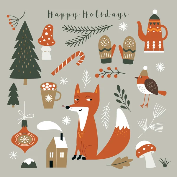 Set Designelementen Kerstillustraties — Stockvector