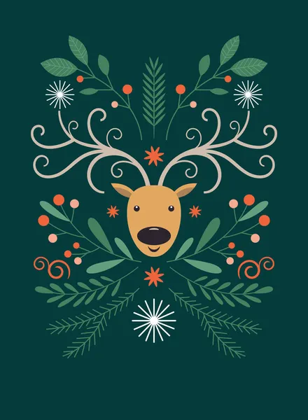 Tarjeta Navidad Ciervo Con Ramas Navideñas Navidad Año Nuevo Ilustración Ilustraciones de stock libres de derechos