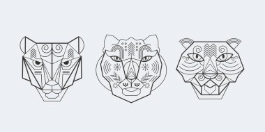 Geometri tarzında stilize edilmiş kaplan başı. Geometrik minimalist tasarım. Logo tasarımı