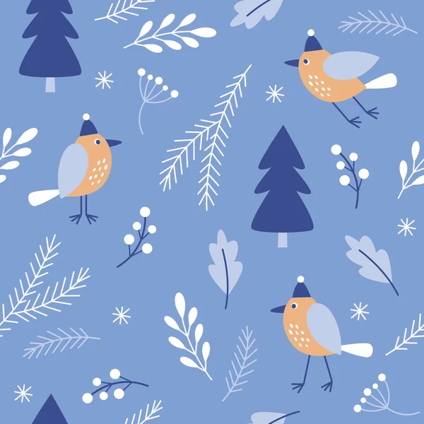 鳥とのシームレスなクリスマスと新年のパターン — ストックベクタ