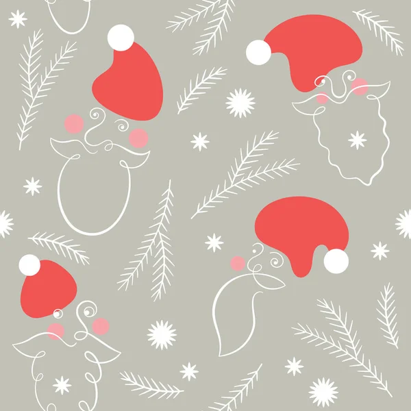 Santa Portraits Abstraits Lignes Continues Fond Sans Couture — Image vectorielle