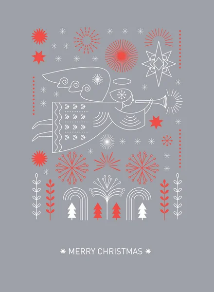 Biglietto Natale Angelo Natale Volante Stella Natale Illustrazione Vettoriale Stile — Vettoriale Stock