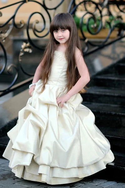 Portrait de petite fille en plein air en robe princesse — Photo