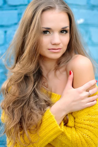 Retrato de uma menina bonita em uma camisola de malha — Fotografia de Stock