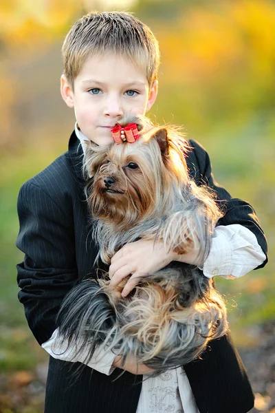 Portret van kleine jongen buiten in de herfst — Stockfoto