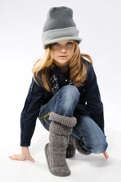 Stylish little girl in the studio — Stock Photo, Image