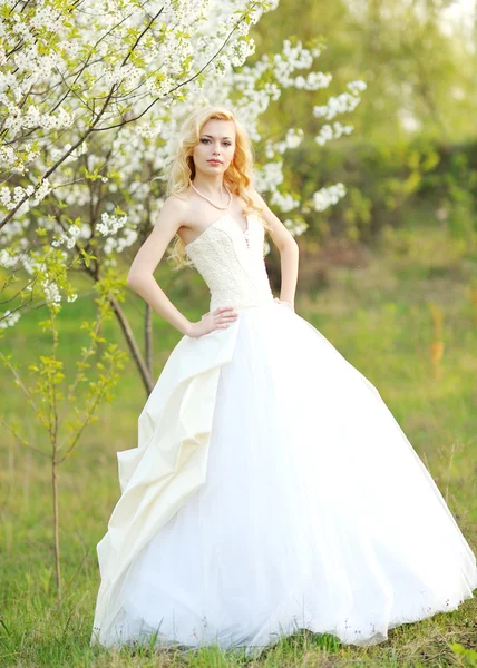 Portrait d'une belle mariée dans un jardin luxuriant — Photo