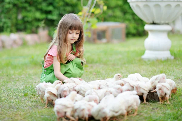 Portrait d'une petite fille et de poulets — Photo