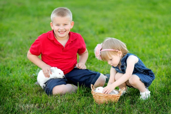 Portrait de petit garçon et fille en plein air — Photo