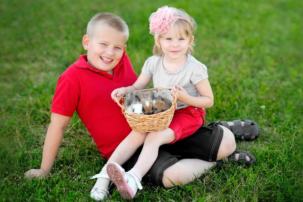 Portrait de petit garçon et fille en plein air — Photo