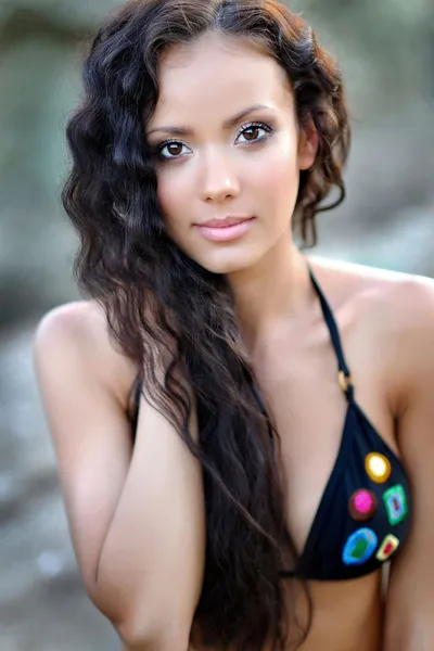 Portrait of a beautiful young girl in a bikini — Stock Photo, Image