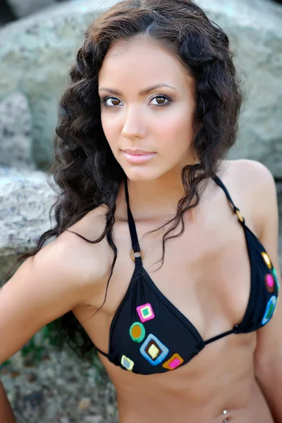 Portrait of a beautiful young girl in a bikini — Stock Photo, Image