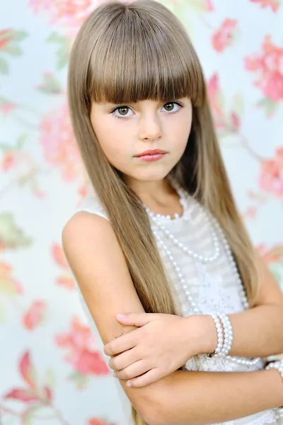 Portrait of a beautiful little brunette girl — Stock Photo, Image