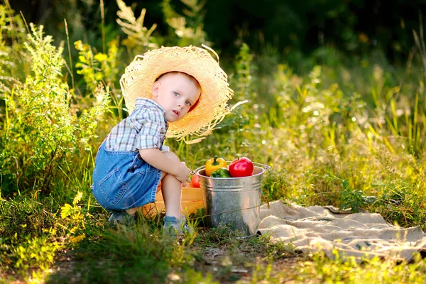 Porträtt av lilla eleganta pojke utomhus — Stockfoto