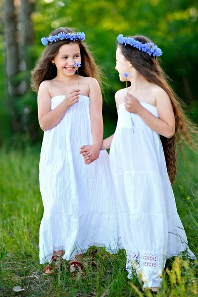 Portrait of two happy girlfriends in nature — Stock Photo, Image