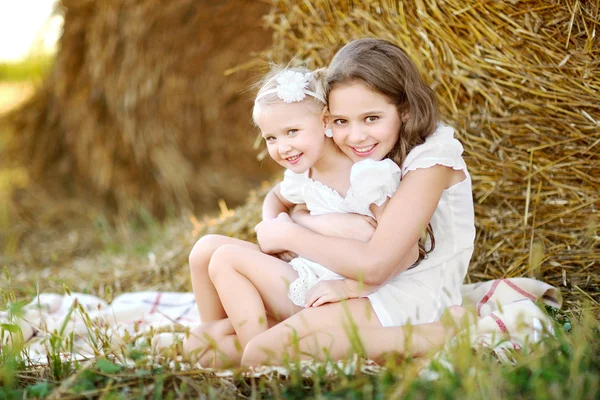 Portret van twee gelukkig zusters in de natuur — Stockfoto