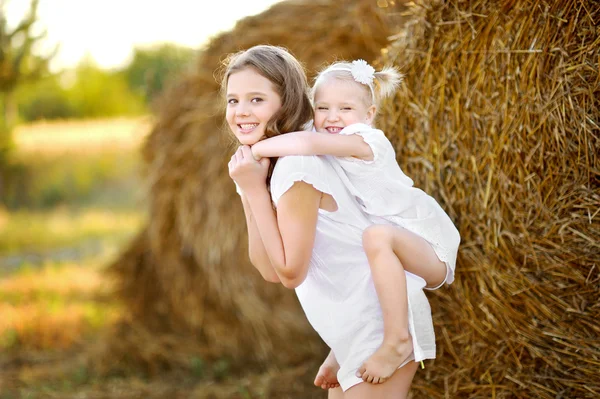 Portret van twee gelukkig zusters in de natuur — Stockfoto