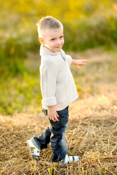 Porträtt av lilla eleganta pojke utomhus — Stockfoto