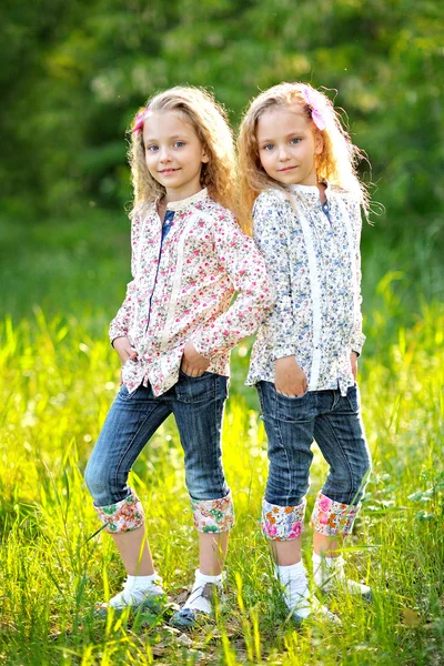 Iki küçük kız ikiz portresi — Stok fotoğraf