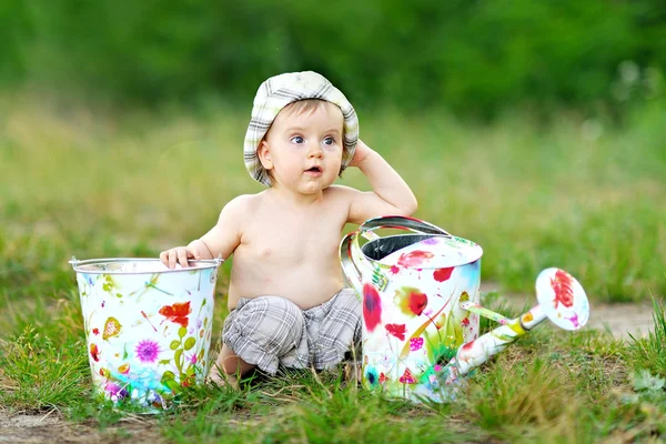 Portrait of little boy outdoors in summer — Stock Photo, Image