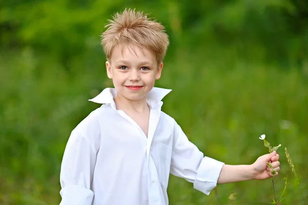 Porträt eines kleinen Jungen im Wald — Stockfoto