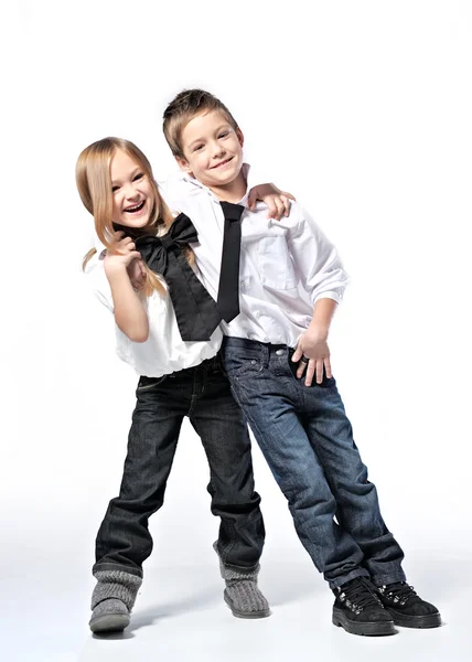 Portrait of a boy and girl studio — Stock Photo, Image