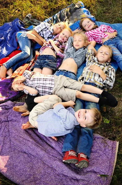 Portrait of young children on a camping holiday — Stock Photo, Image