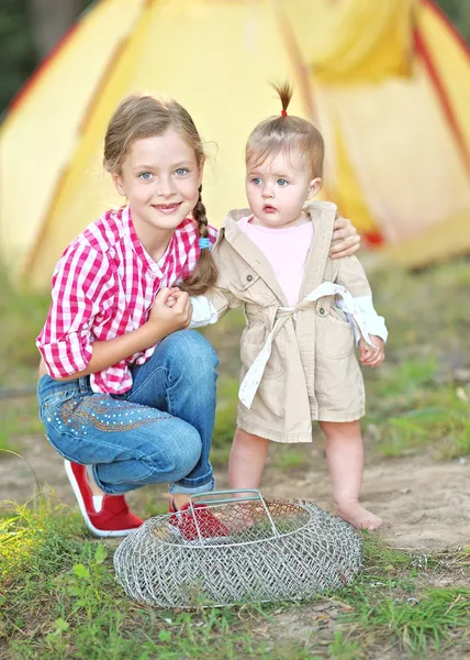 Portrait of young children on a camping holiday — Stock Photo, Image
