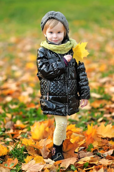 Porträtt av en liten flicka i en park i höst — Stockfoto