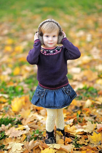 Porträt eines kleinen Mädchens im Herbst in einem Park — Stockfoto