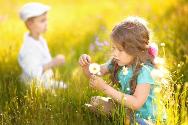 Porträtt av en pojke och flicka i sommar — Stockfoto