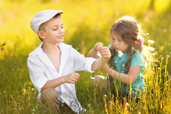 Porträtt av en pojke och flicka i sommar — Stockfoto