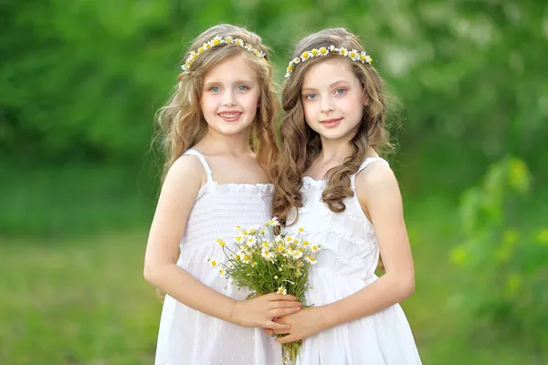 Retrato de dos chicas en el bosque novias — Foto de Stock