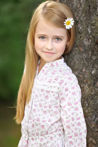 Retrato de una hermosa niña con manzanilla —  Fotos de Stock