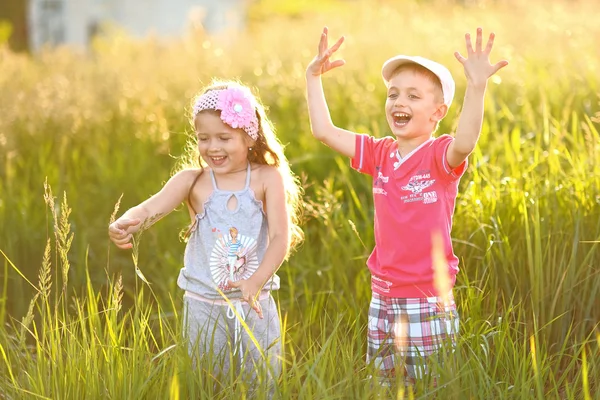 Portrait of a boy and girl in summer Stock Picture