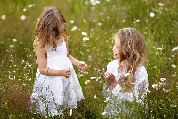 Portret dwóch dziewczynek w lesie dziewczyny — Zdjęcie stockowe