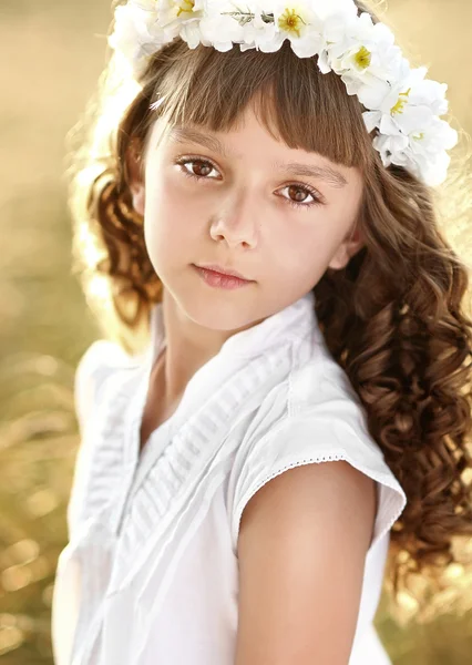 Retrato de una hermosa niña en un campo — Foto de Stock