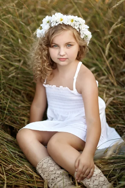 Retrato de una hermosa niña en un campo —  Fotos de Stock